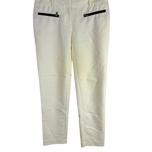 Ann Taylor Womens Signature Ivory Trousers With Black Zipper Pockets Size 6